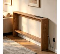 Narrow Console Table with Solid Shelf Anti-Dumping Skinny Unit for Behind Couch Wooden Design for Bedroom Plant Room Kitchen - Light Walnut Finish 100x10x69.5cm