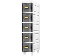 Narrow Corner Bathroom Cabinet - 5-Tier Storage Unit with Doors & Wheels Stylish Grey/Brown for Small Spaces Functional Floor Storage Solution