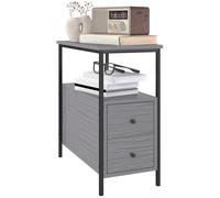 Narrow End Table Grey Wood & Metal 30x60x61cm Industrial 2-Drawer Shelf for Sofa