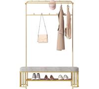 Narrow Entryway Coat Rack with Shoe Bench, Hat and Glove Storage, 3-in-1 Hall Tree Organizer for Small Space