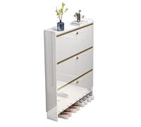 Narrow Freestanding Shoe Cabinet Space Saving Design for Entryway & Hallway Hidden Storage 60 x 24 cm White Stylish nizer for Small Spaces