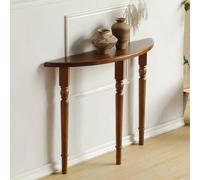 Narrow Half Moon Console Table - Solid Wood Entryway Accent Table for Living Room, Hallway & Foyer - Easy Assembly, Slish Design (Brown, 120x25x80cm)