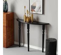 Narrow Half Moon Console Table - Solid Wood Entryway Table with Sto, Sk Black Accent for Living Room, Hallway & Foyer, Easy Assembly, 90x25x80cm