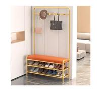Narrow Hall Tree Storage Bench for Entryway, Coat Rack Shoe Bench Metal, Freestanding Coat Tree with Storage Shelf and Hooks, Entryway Bench with Shoe Storage and Seating