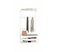 Narrow Hall Tree with Bench & Shoe Storage Multi-Purpose Entryway Coat Rack Stylish Steelfor Front Door Hallway Bedroom - White 15.75"x10.04"x63"
