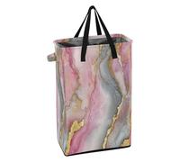 Narrow Hamper with Handles Laundry Basket Freestanding Teen Dirty Clothes Hamper for Bedroom Marble Pastel Silver