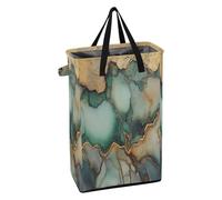 Narrow Hamper with Handles Laundry Room Baskets Freestanding Boys and Girls Dirty Clothes Basket for Dorm Marble Brown Green