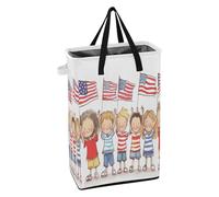 Narrow Hamper with Sturdy Handle Laundry Basket Waterproof Teen Dirty Clothes Hamper for Nursery Kids Waving Small Flags