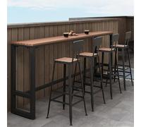Narrow Industrial Bar Table - Rustic Metal Trestle & Plastic Wood Top - High Counter Height Table for Kitchen Dining Outdoor Use - No Stools Included