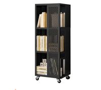 Narrow Invisible Bookshelf with Wheels - Vertical Corner Bookcase, 360° Rotating Floor-to-Ceiling Storage, Space-Saving Multipurpose Ladder Shelf for Home Decor