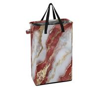 Narrow Laundry Hamper with Handles Slim Laundry Basket Foldable Boys and Girls Clothes Hamper for Nursery Marble White Red
