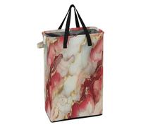 Narrow Laundry Hamper with Sturdy Handle Laundry Basket Foldable Boys and Girls Dirty Clothes Hamper for Nursery Marble Red White