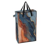 Narrow Laundry Hamper with Sturdy Handle Tall Laundry Baskets Foldable Boys and Girls Dirty Clothes Hamper for Bathroom Marble Terracotta Navy Blue
