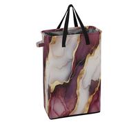 Narrow Laundry Hamper with Sturdy Handle Tall Laundry Baskets Freestanding Kids Clothing Hamper for Bedroom Marble Burgundy White