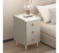 Narrow Light Gray Wooden Bedside Table with Leather-Wrapped Rock Slab Top Ultra Slim Storage Cabinet for Bedroom 25x40x60cm Stylish & Space-Saving Design