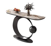 Narrow Light Luxury Console Table - Elegant Stone Slab Entryway Table with Thickened Wrought Iron Frame for Hallway, Living Room, Bedroom, Foyer (Beige, 120x30x80cm)