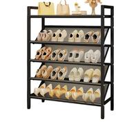 Narrow Metal Shoe Rack Modern Tilted Design with Top Shelf Space Saving Shoe for Behind Doors Entryways Hallways Closets and Bedrooms (Black L 70cm x W 19cm x H)