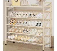 Narrow Metal Shoe Rack Modern Tilted Shoe with Top Shelf Space Saving Shoe Storage for Behind Doors Entryways Hallways Closets & Bedrooms (White 50cm x 19cm x H)