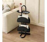Narrow Metal Side Table - Three-Tier Open Shelf Floor-Standing Magazine Rack Coffee Table for Living Room Bedroom Office (Black)