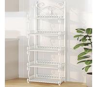 Narrow Metal Sto Cabinet, 3/4/5 Tier Folding Bookcase, No Assembly Portable nizer for Home Office, Bedroom & Living Room - White, 111cm/43.7in