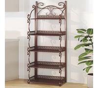 Narrow Metal Storage Cabinet 3/4/5 Tier Folding Bookshelf Portable Home Office No Assembly Required Ideal for Bedroom & Living Room (Brown 111cm/43.7in)