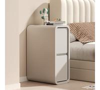 Narrow Nightstand, Modern Minimalist Bedside Table with 2 Drawer Storage, Leather Surface for Small Spaces, Ideal for Bedroom or Living Room