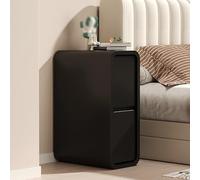 Narrow Nightstand, Modern Minimalist Bedside Table with 2 Drawer Storage, Leather Surface for Small Spaces, Ideal for Bedroom or Living Room