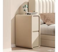 Narrow Nightstand, Modern Minimalist Bedside Table with 2 Drawer Storage, Leather Surface for Small Spaces, Ideal for Bedroom or Living Room