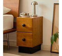 Narrow Nightstand,Solid Wood Vintage Bedside Table with 2 Drawers,Minimalist Side Table with Spherical Handles for Bedroom and Small Spaces