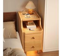 Narrow Nightstand with 2 Drawers and Open Sliding Shelf, Solid Wood Bedside Table, Mid Century Modern Design, Compact End Side Table for Bedroom or Living Room