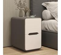 Narrow Nightstand with 2 Drawers Modern SpaceSing Bedside Table Invisible Handle Ideal for Small Bedrooms Living Rooms and Studies (Dark Gray + White 30x40x48cm)