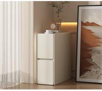 Narrow Nightstand with Slate Top & Leather Finish, Slim Bedside Table with Drawers for Small Spaces, Modern End Table for Bedroom