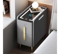 Narrow Nightstand with Storage & Charging Station, Space-Saving Bedside Table with Drawers and Light, Easy Assembly for Bedroom
