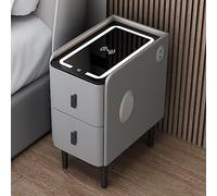 Narrow Nightstand with Storage Drawer, Smart LED Bedside End Table, Small Nightstand for Bedroom