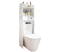 Narrow Over The Toilet Storage Cabinet Freestanding White Bathroom Waterproof Multi-Layer Wood & Plastic Stylish Carved Door Panels Space-Saving Solution