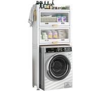 Narrow Over The Toilet Storage Cabinet with Drawers - Space-Saving Bathroom Towel Rack & Kitchen Pantry with Acrylic Doors (White 50x25x167cm)