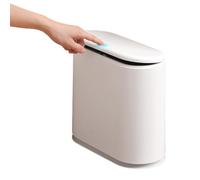 Narrow Plastic Double Rubbish Bin with Lid Waste Container with Pop-Up Lid Small Slim Waste Bin Waste Container for Bathroom Bedroom Office Living Room 12L(white)