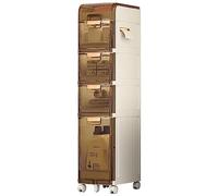 Narrow Plastic Storage Trolley on Wheels Large Capacity Drawer Unit for Bathroom & Kitchen Space Saving White & Brown Perfect for Small Spaces