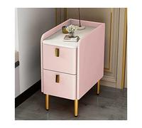 Narrow PU Leather Nightstand with 2 Drawers and Stainless Steel Legs - Unique Wood End Table for Bedroom Storage