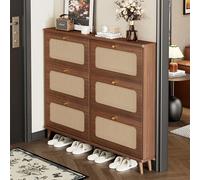 Narrow Rattan Shoe Cabinet with 6 Flip Drawers - Chic Entryway Shoe Space-Saving Storage for Closet Garage & Corridor - Stylish Home Décor Solution