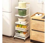 Narrow Rolling Storage Cart with 2 Baskets & 5 Shelves White Kitchen nizer Bathroom Trolley Space-Saving Rolling Utility Cart for Pots & Pans