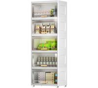 Narrow Rolling Storage Cart with Doors and Wheels, Tall Vertical Organizer for Kitchen, Living Room, Bedroom, Hallway - Large Capacity Side Cabinet Unit