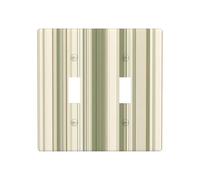 Narrow Sage Green Cream Stripes Double Gang Toggle Light Cover Wall Plate Switch Decor Standard Size - 11.4x11.4cm
