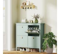 Narrow Shoe Cabinet with 4 Flip Doors, Removable and Adjustable Shelves HOMCOM Green Large