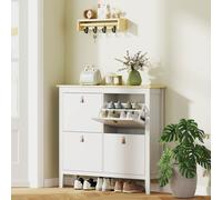 Narrow Shoe Cabinet with 4 Flip Doors, Removable and Adjustable Shelves HOMCOM White Large
