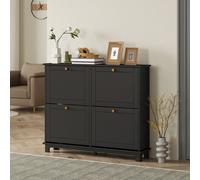 Narrow Shoe Cabinet with 4 Flip Drawers Adjustable Shelves, Black HOMCOM Black One Size