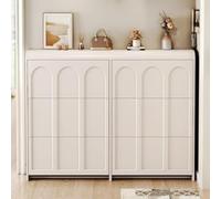 Narrow Shoe Cabinet with Folding Drawers - White Wood Look Entryway Storage - Stylish Shoes for Hallway Living Room or Veranda W: 24cm/9.4in L: 140cm/55in