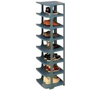 Narrow Shoe Rack 8 Tier Stackable Plastic Shoe Tall Entryway Storage for Bathroom Living Room Balcony Blue (H 120cm)