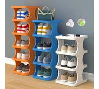 Narrow Shoe Rack 8-Tier Storage Stand for Small Spaces, Slim Design for Hallway & Closet, White & Blue, 26x24cm, Adjustable Height 15-113cm