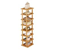 Narrow Shoe Rack, 8-Tier Tall Shoe Rack, Bamboo Shoe Storage Shelf, Vertical Shoe Rack, Slim Shoe Rack for Small Space, Stackable Shoes Storage Organizer Rack for Bedroom, Entryway, Hallway